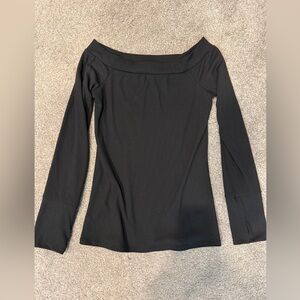 Black Off-Shoulder Long Sleeve Ribbed Top